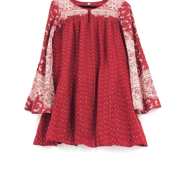 FREE PEOPLE Red Paisley Bell Sleeve Tunic Dress - Picture 6 of 8